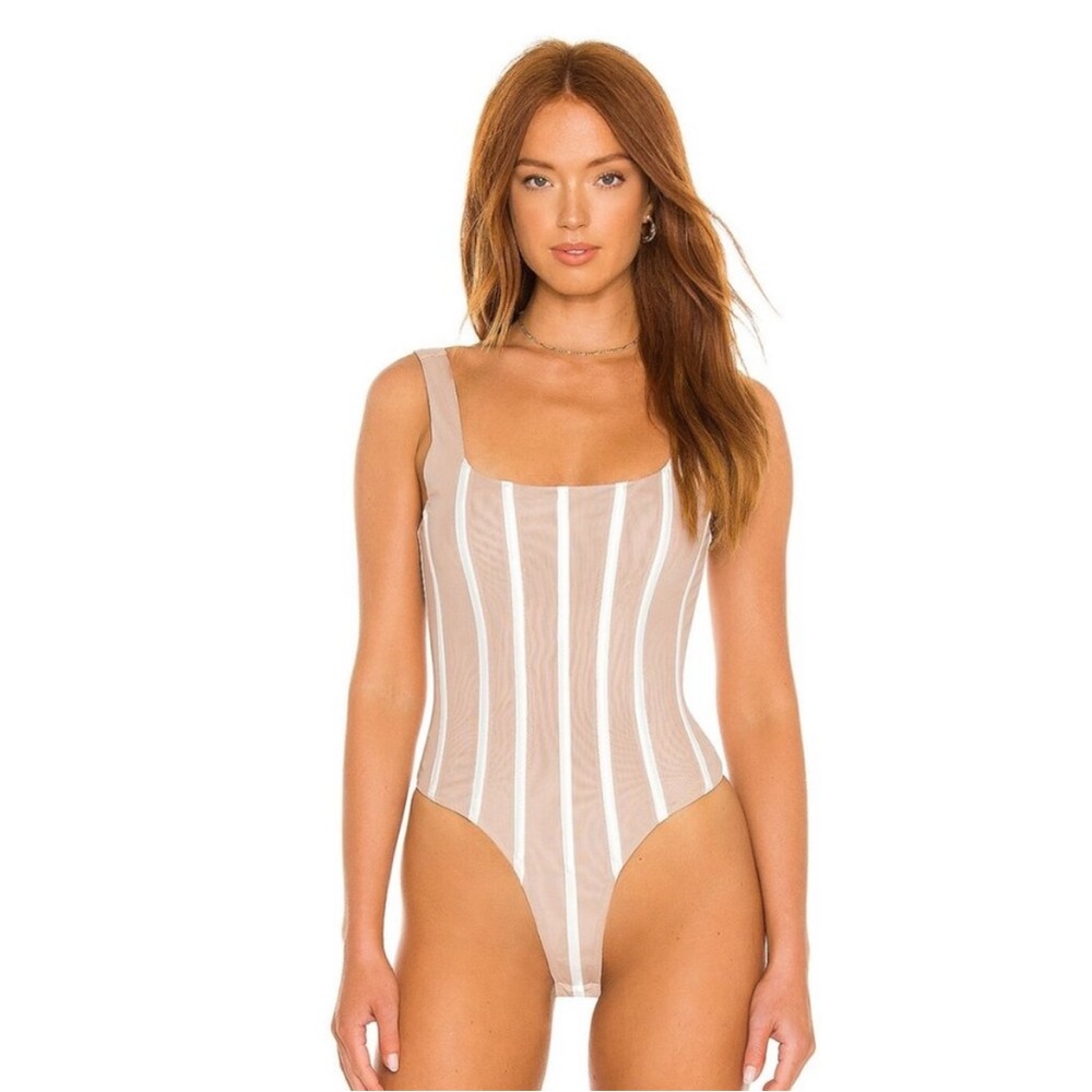 NWOT Misha Collection Kyanni Striped Beige Corset Bodysuit